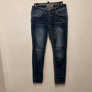 Apollo Jeans Size 3/4 Med Wash Womens Embroidered Blue Cotton Blend